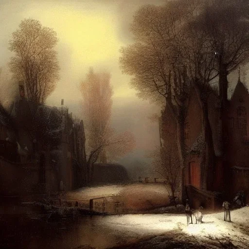 Rembrandt magic castle rain landscape snow