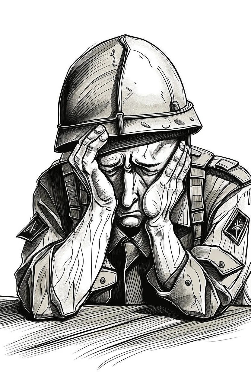 Drawing of a soldier crying