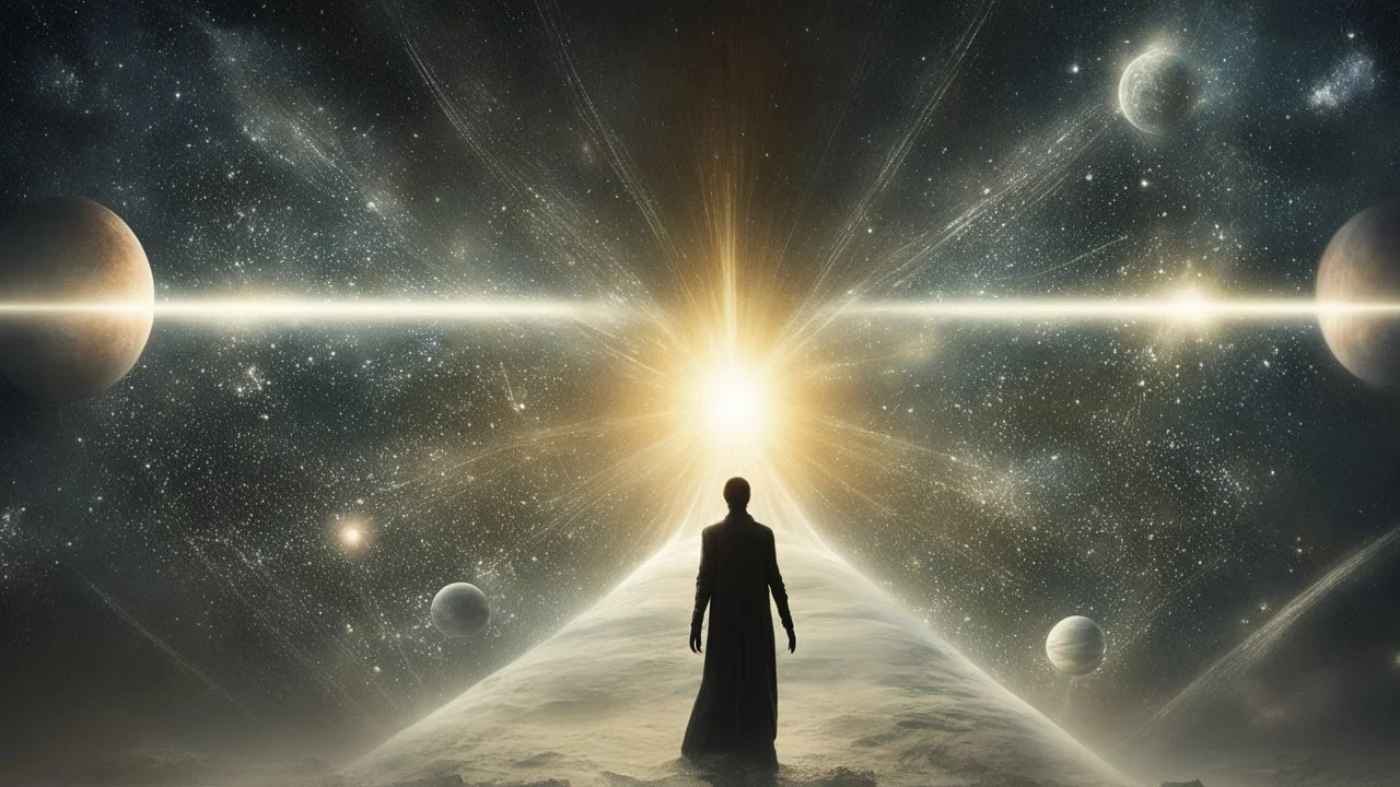 matrix universe, space, planets, god creation walking on the light