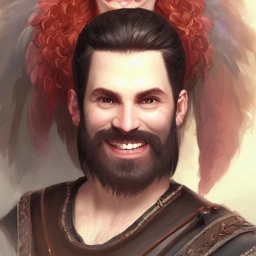 a _ fantasy _ style _ portrait _ painting _ of white male black hair short head silly smile braided beard round face castle rpg dnd oil _ painting _ unreal _ 5 _ daz. _ rpg _ portrait _ extremely _ detailed _ artgerm _ greg _ rutkowski _ greg