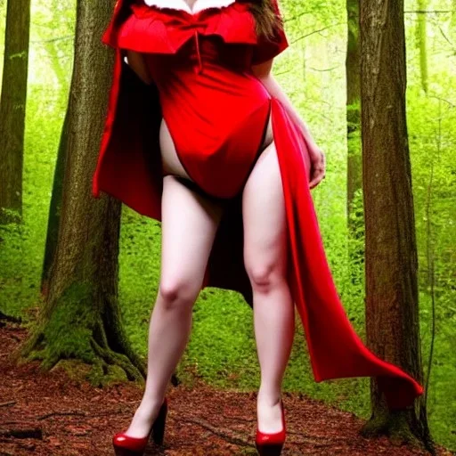 flirty, big bosomed red riding hood in the woods