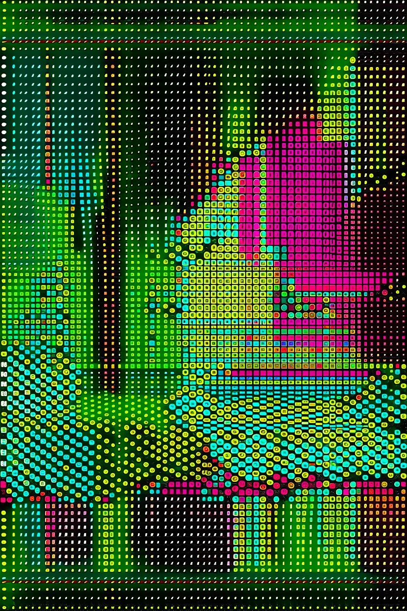 SQUARE GRID ABSTRACT LINES AND DOTS DANCING FULL COLOUR STYLE OF HIROKU OGAI