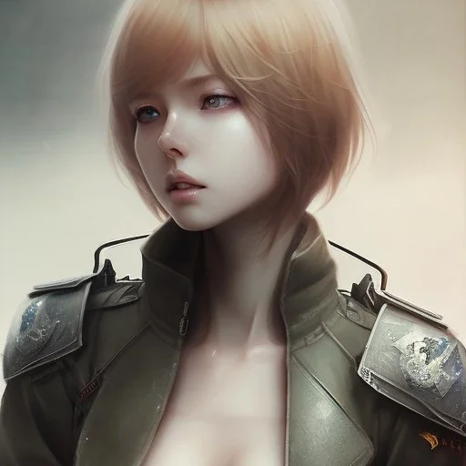 in the style of "left alive", realistic female anime character, in action, beautiful, 25 years old, water color painting, trending on artstation, sharp focus, studio photo, intricate details, highly detailed, nice eyes