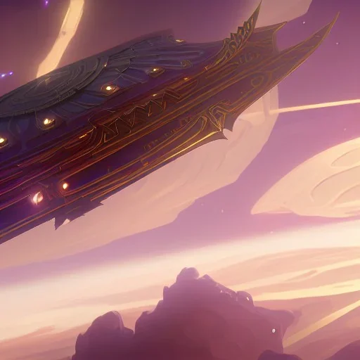 huge ornate spaceship made of brass flying through space