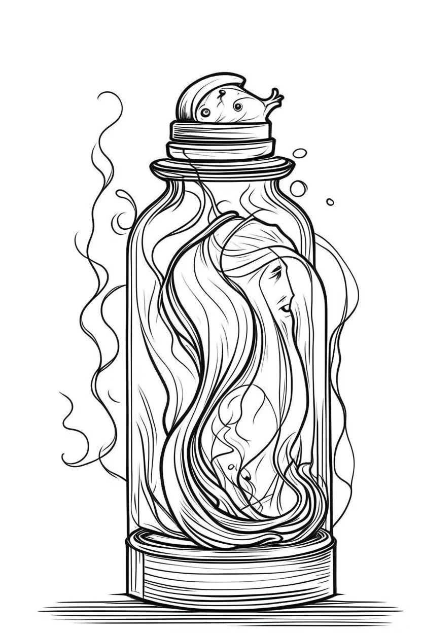 ghost stuck in the jar idea, line art, background, vector, svg, black outline on white background, leave plenty of white space beetween lines for coloring, tattoo style, tattoo idea,full body, minimalist