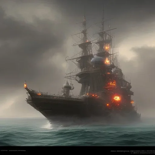 battlecruiser coming out of a fog bank