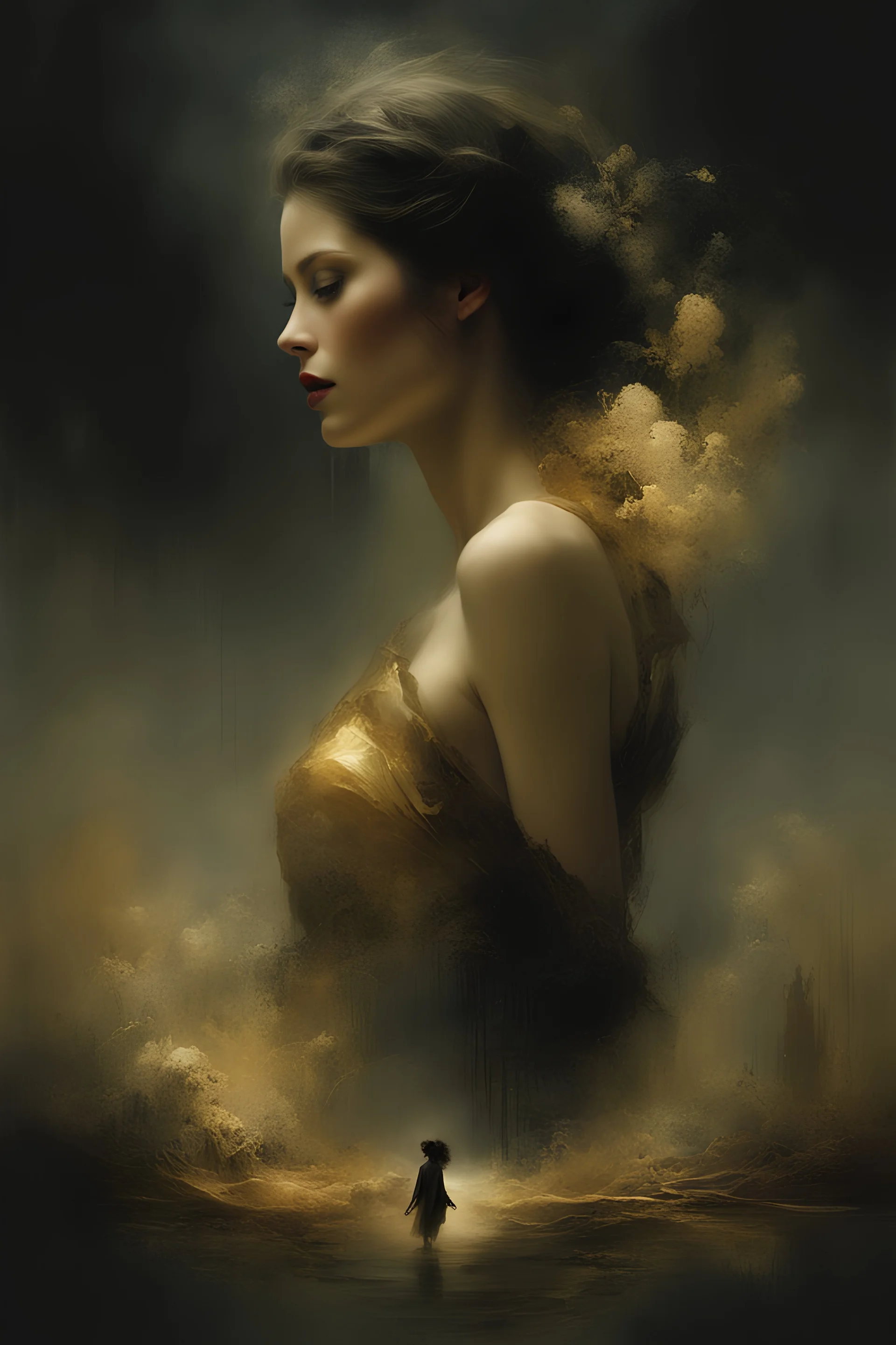 Digital artwork embodying the essence of infinite love viminimalistic approach, influenced by Luis Miranda, Jeremy Mann, Jeffrey Catherine Jones, blends conceptual art with elements of painting and illustration, somber tones, fragmentedsuals, shadow play, diffuse textures, abstract forms, digital painting, high conceptuality, palette inspired by Jeffrey Catherine Jones, golden ratio composition, ultra fine detail, cinematic lighting.