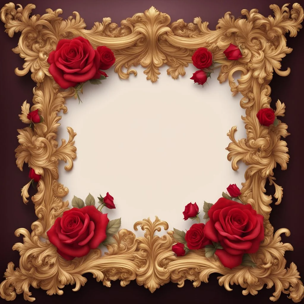 Golden frame baroque with red and roses