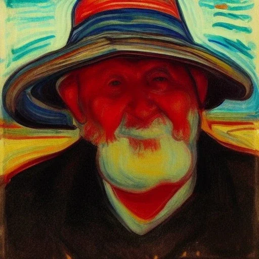 Portrait of OLd Fishermen wearing bucket hat by edvard munch 8k