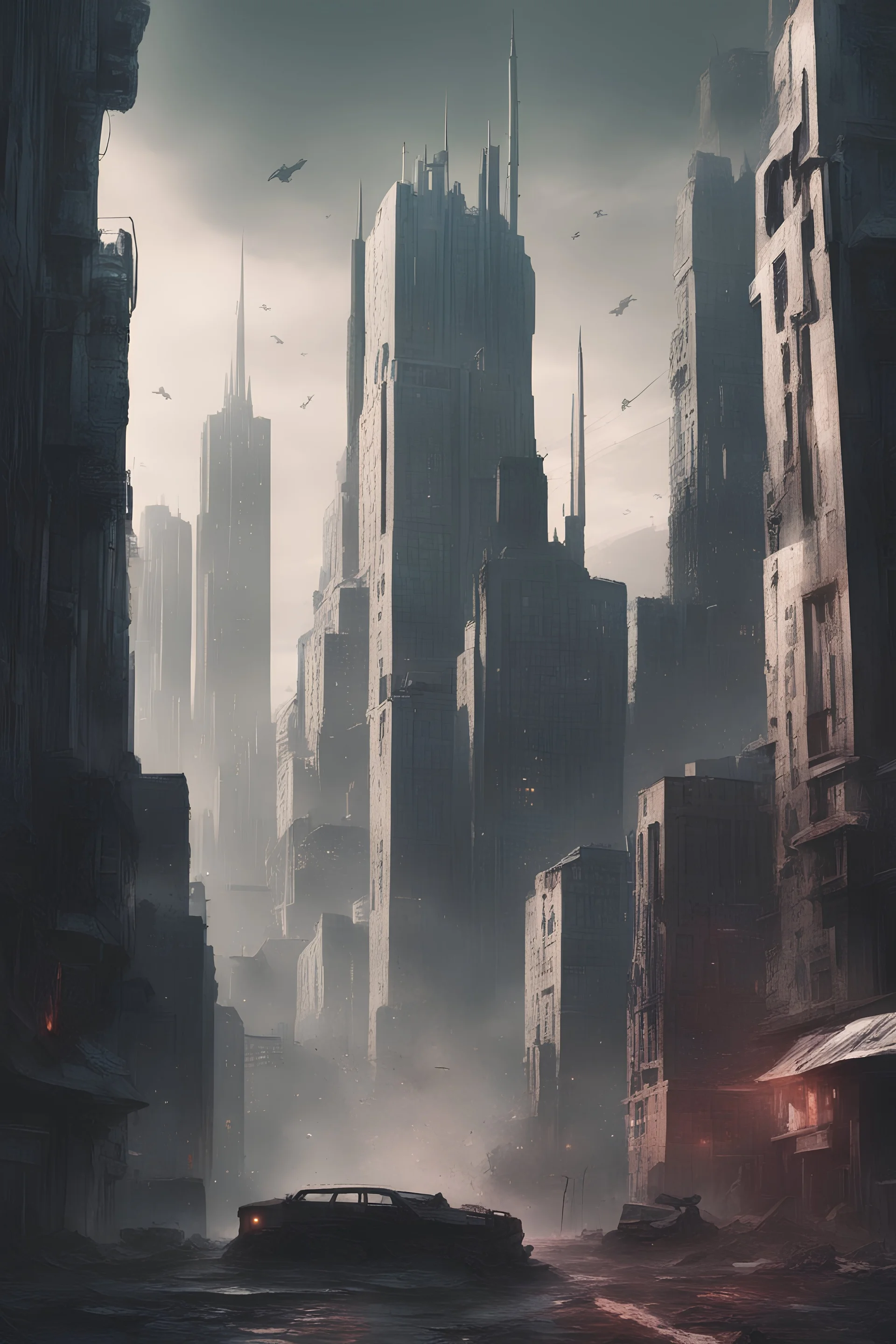 Dystopian art poster for a book about a fictional city
