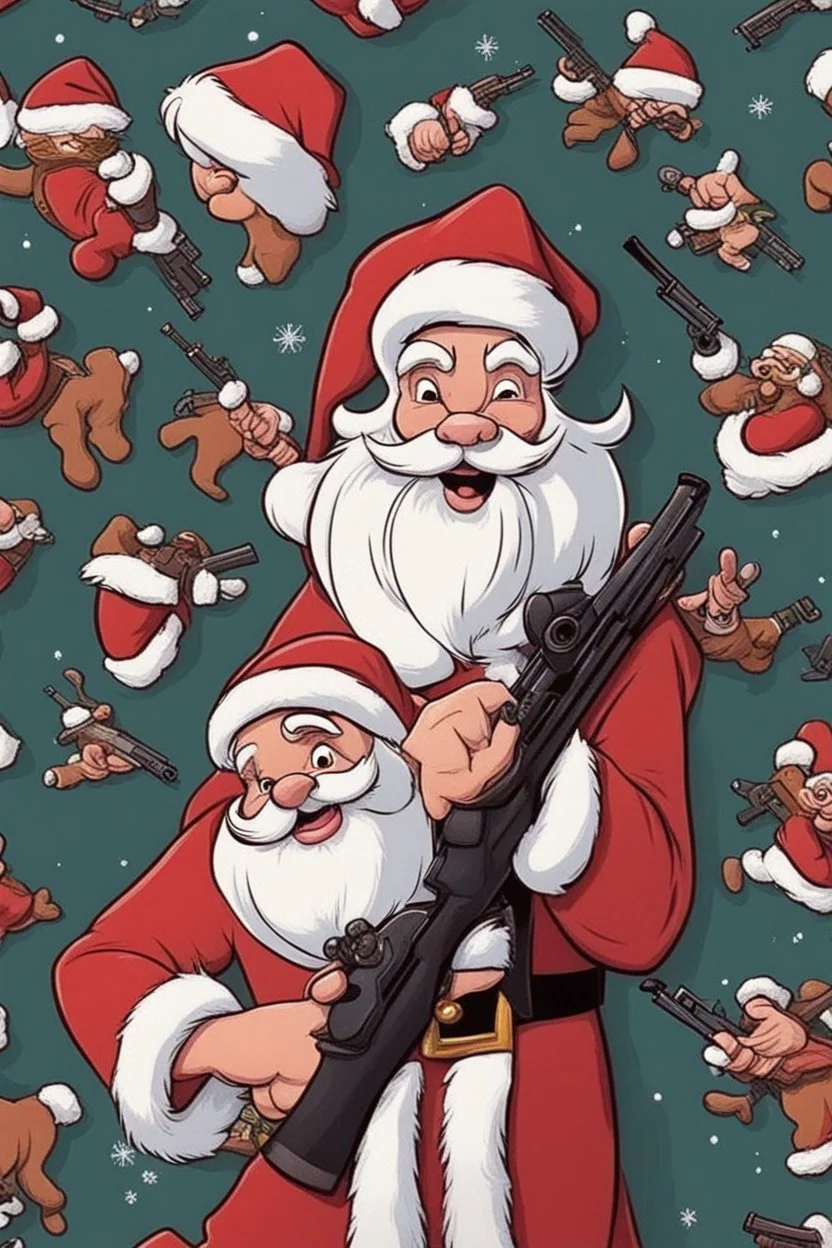 santa claus with shot gun, disney style