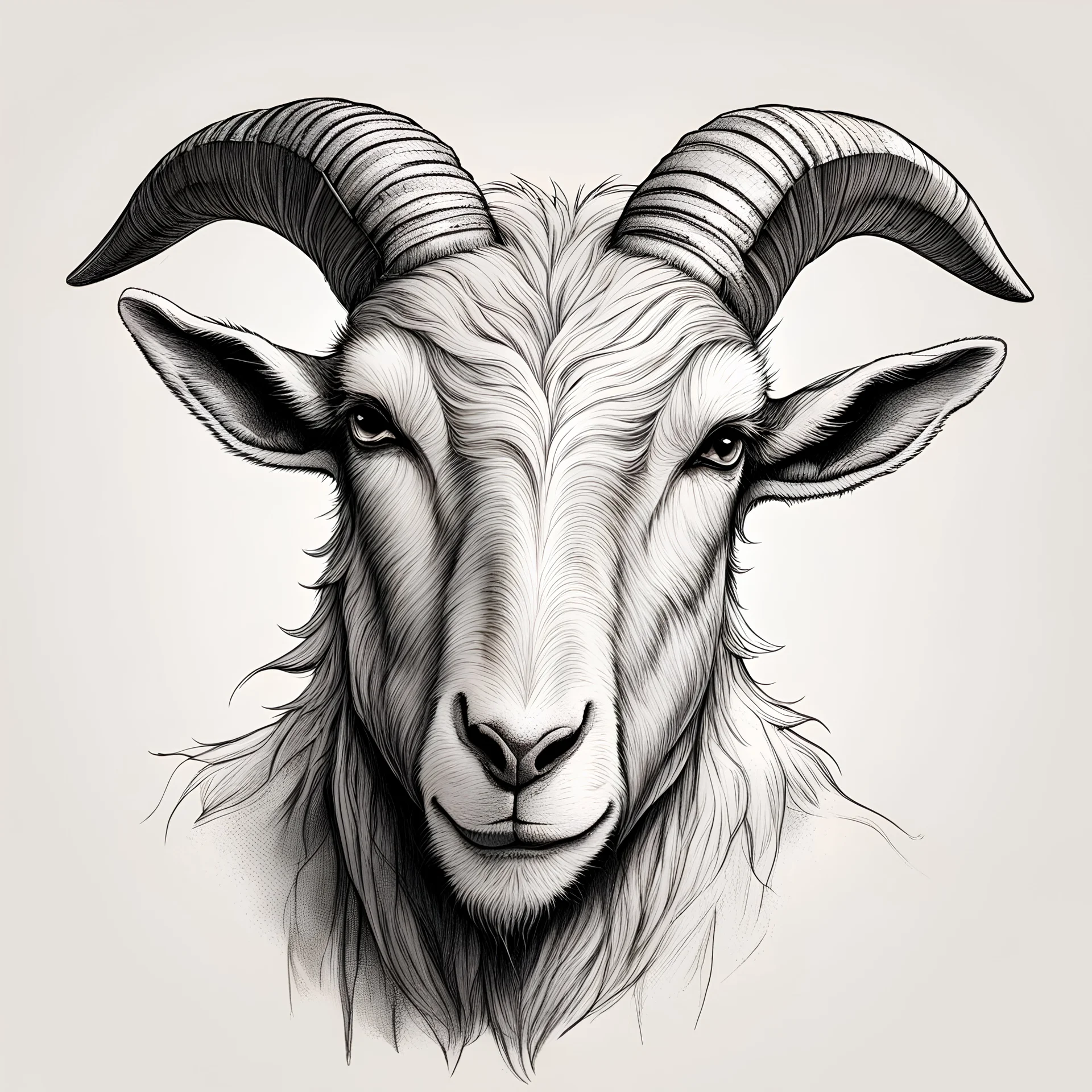 epic sketch art of a goat looking aggressively, sharp horns, death stare, masculine, motivated
