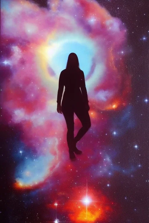 Full body portrait, painting, medium shot lady Spacecore foreground volumetric supernova