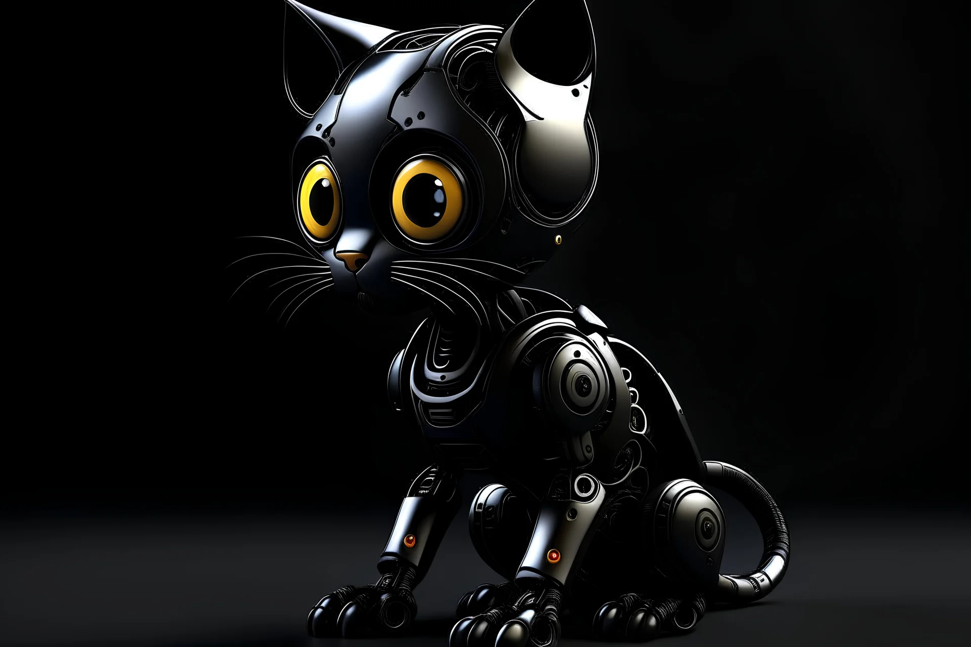 black backgrend - 3d model - wallpaper -robot - vector art - cat robot -