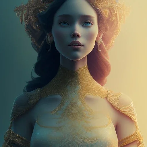 Portrait of Guinevere with crown and mid-12th century elegant apparel.extremely detailed face,crystal clear Big eyes,perfectly centered image,intricate detail.Diseney style, korra character style.and Kilian Eng art color