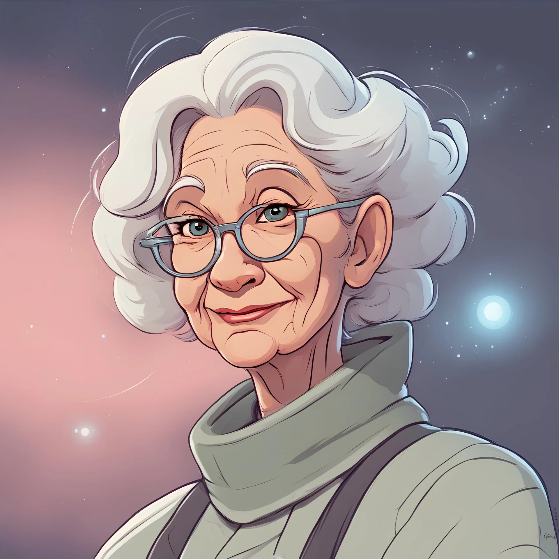 friendly disney style science fiction old female character portrait