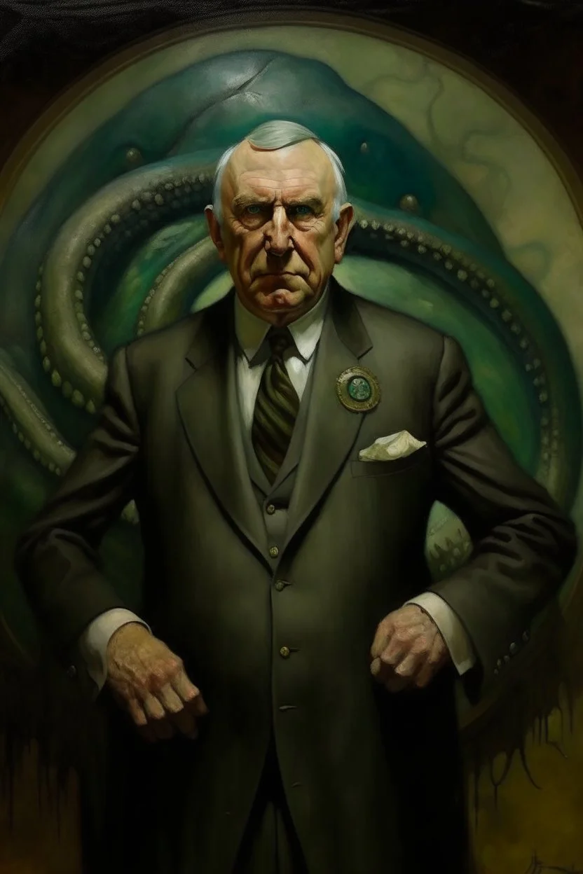 President Warren G. Harding painted as a Kraken Cyclops