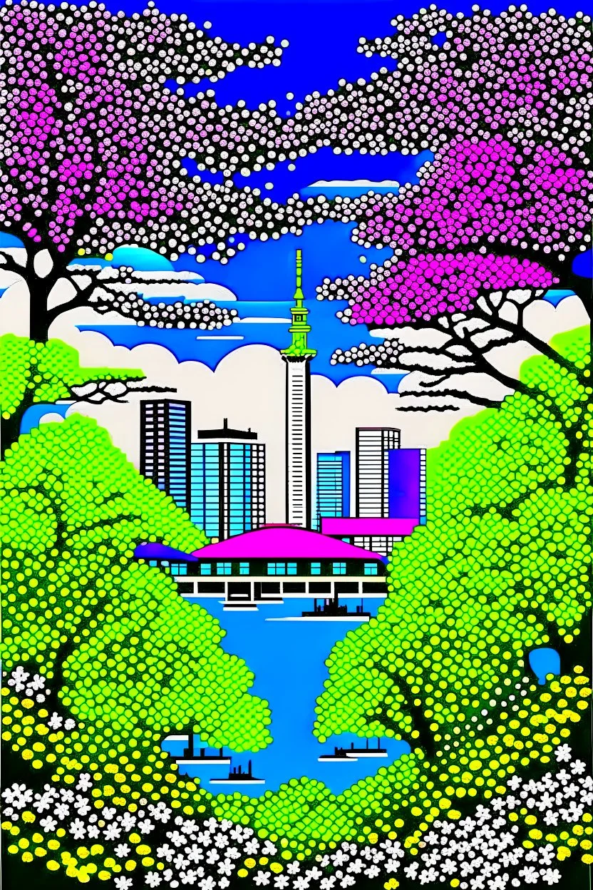 tokyo in spring in the style of Hiroshi Nagai