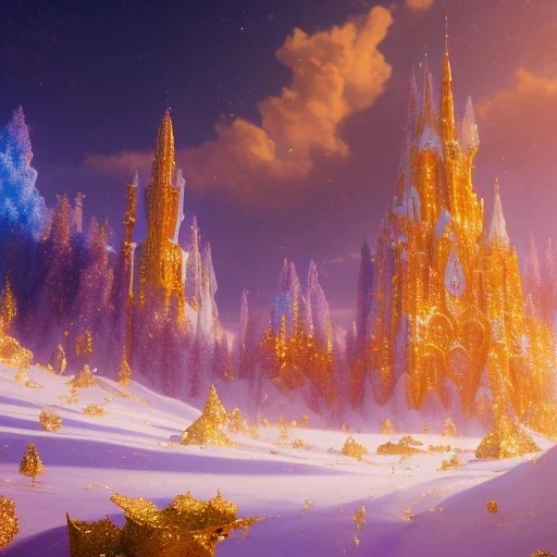 blue gold and violet landscape with multicolored crystals falling from the sky, full of details, smooth, bright sunshine，soft light atmosphere, light effect，colorful, concept art, smooth, extremely sharp detail, finely tuned detail, ultra high definition, 8 k, unreal engine 5, ultra sharp focus