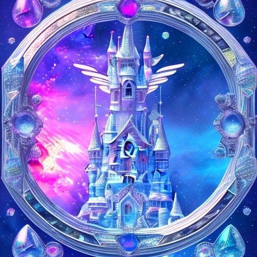 cristal angelic castle crystalline, blue,pink , cosmic, opalescent, gemstones, crystals, other worldly,water,bright, ice background, snow lake blue