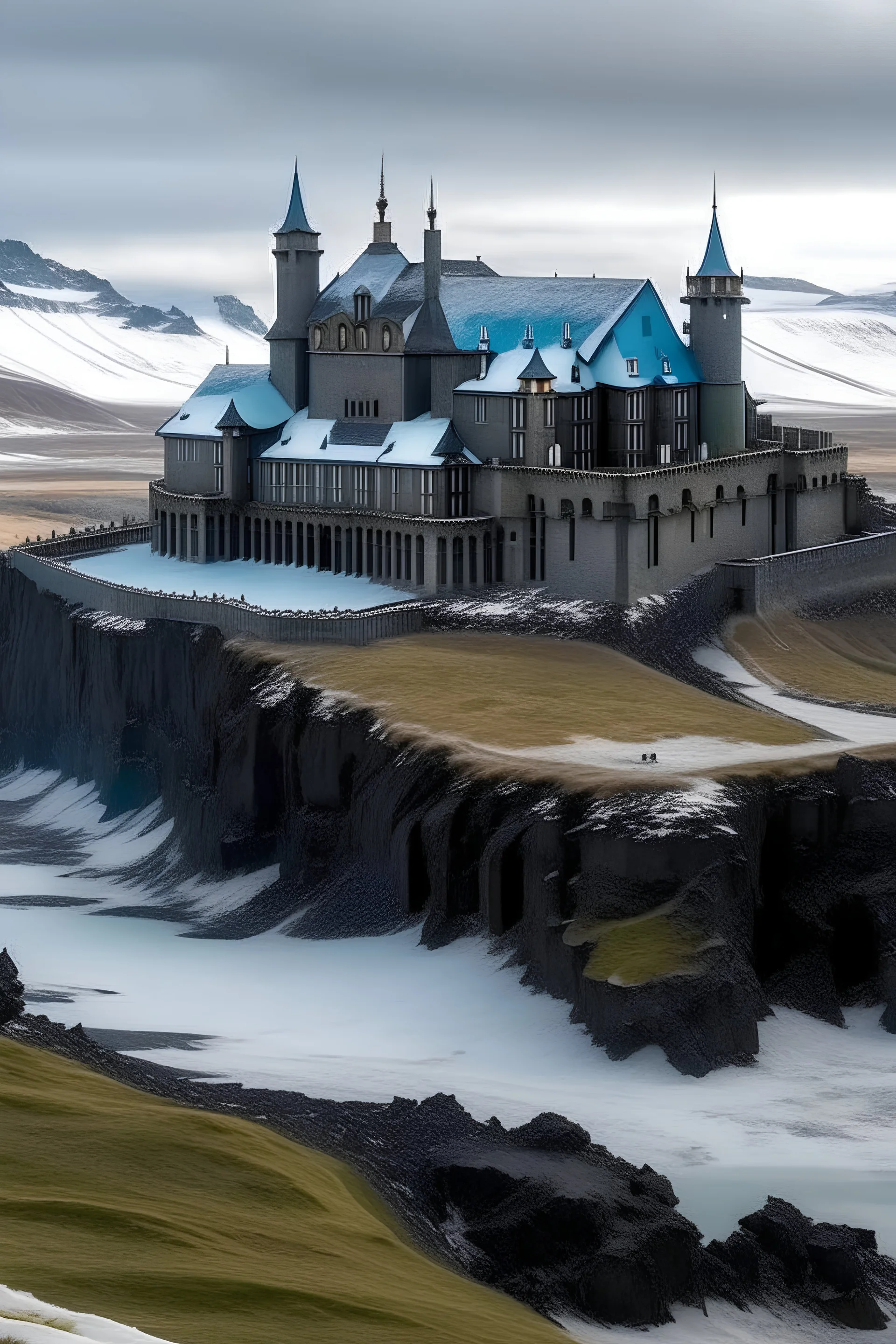 a medieval palace on the top of a glacier in Iceland