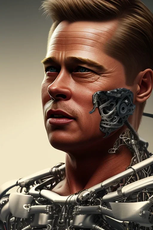 Brad Pitt terminator robot, 8k resolution, realistic, intricate, 8k resolution, high-quality, fine-detail, digital art, detailed matte, volumetric lighting, dynamic lighting, photorealistic