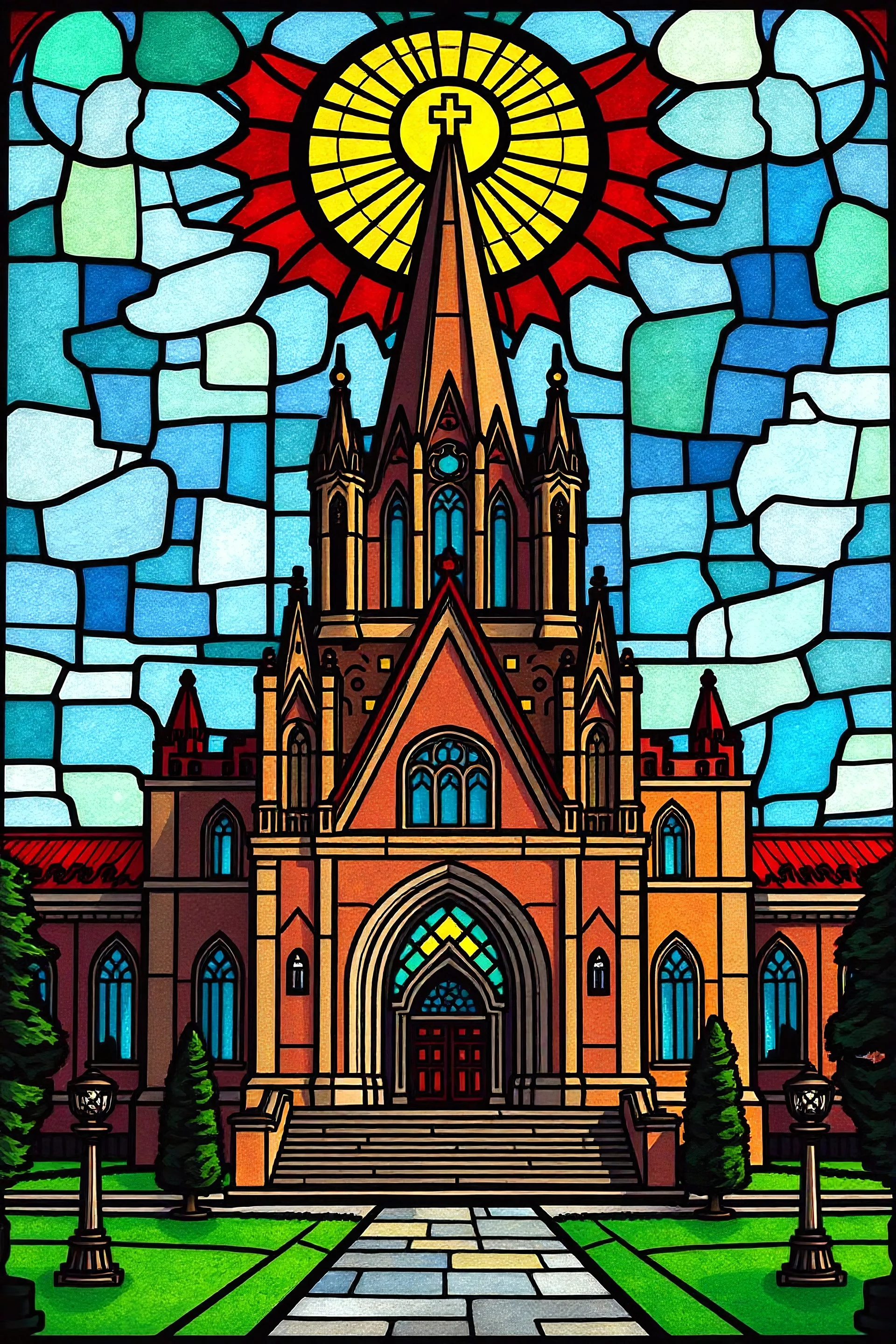 Chernivtsi University in stained glass style