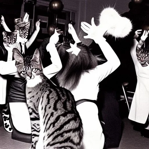 1980s photo of new years eve cats dancing