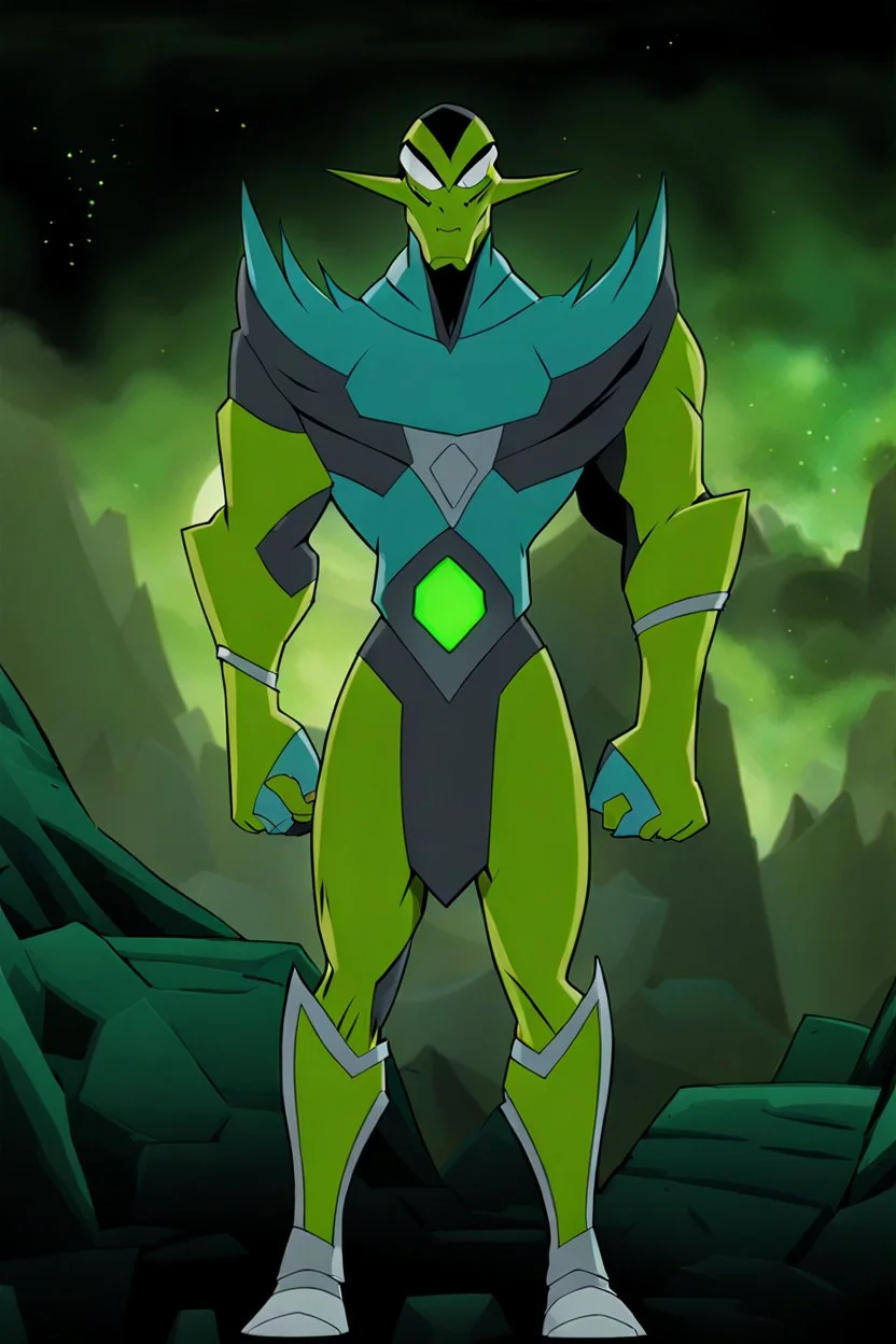 alien From Ben 10 cartoon. Strong, fit body. From his faction. Shark. Advanced jewels and metal. Dark magic. Power and luxury