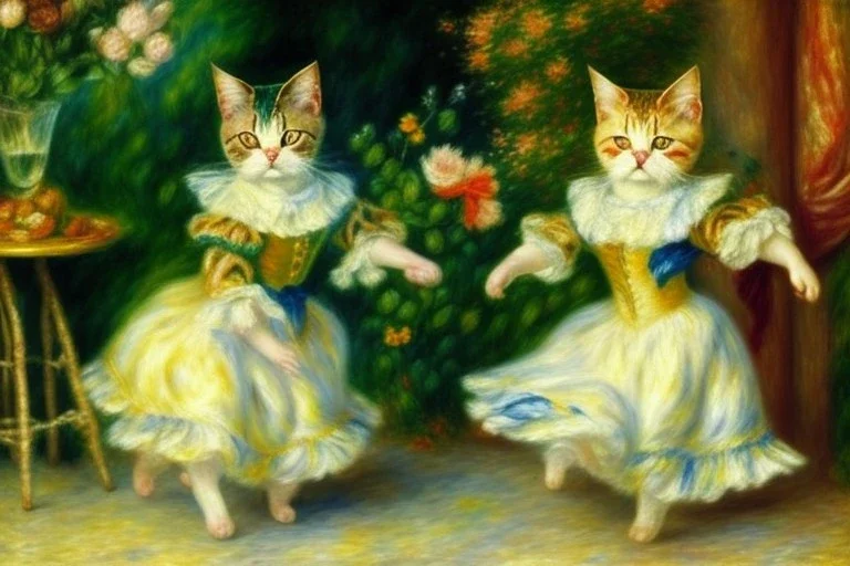 Zwei Katzen. Tanz am Bougival. Painting style of Pierre August Renoir