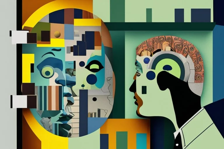 man with head inside a bank maschine in the style of Eileen Agar