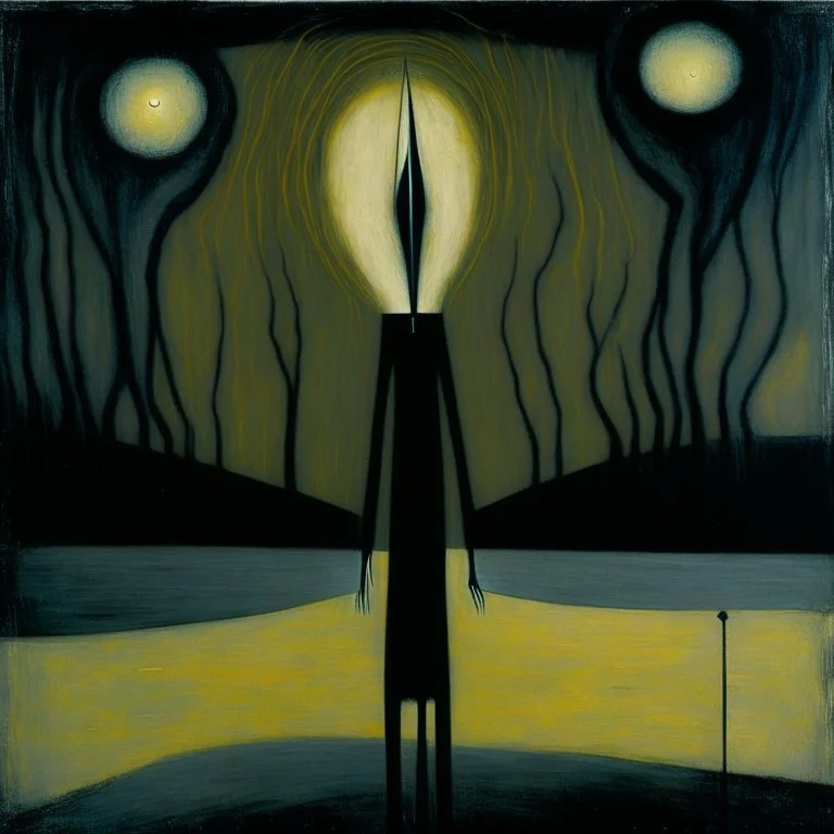 Surreal horror style by Colin McCahon and Warren Ellis, subconscious fear of being alone, sinister symbolic anthropomorphic midnight eulogies, weirdcore, unsettling, asymmetric abstractions, surreal masterpiece, creepy