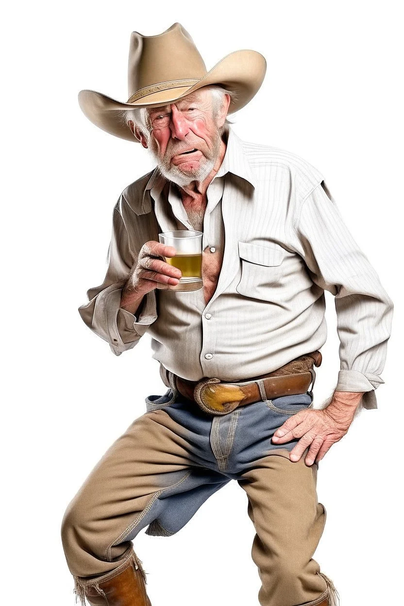 Bare drunk old cowboy in pants