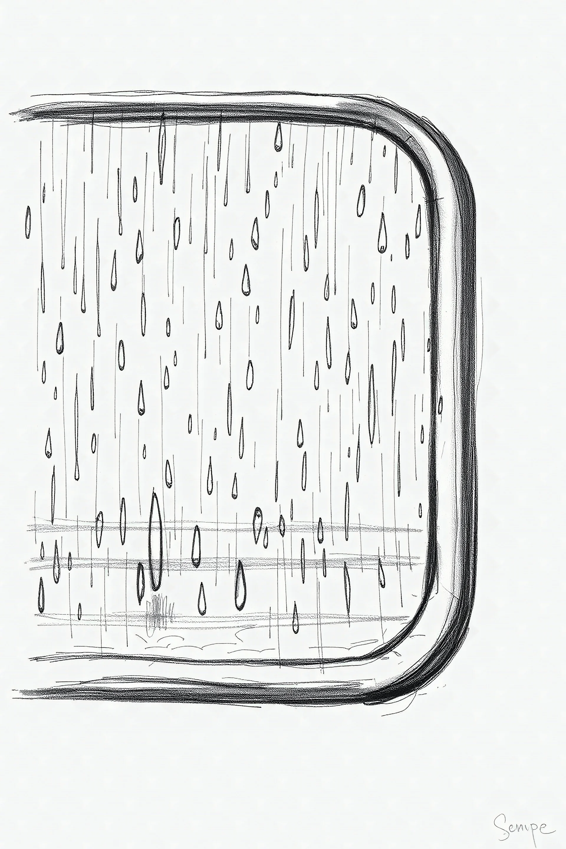 Dessin de sempe, Gouttes de pluie, vitre de train