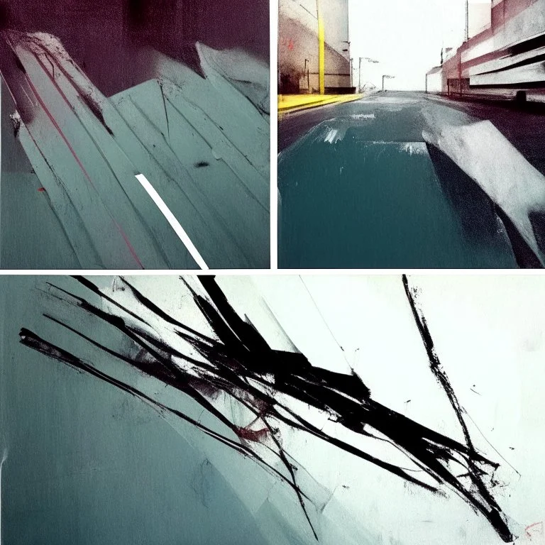 Minimal abstract oil paintings desolate 1960s carpark concrete fragments and naked bodies. style of Justin Mortimer and Francis Bacon. road markings.