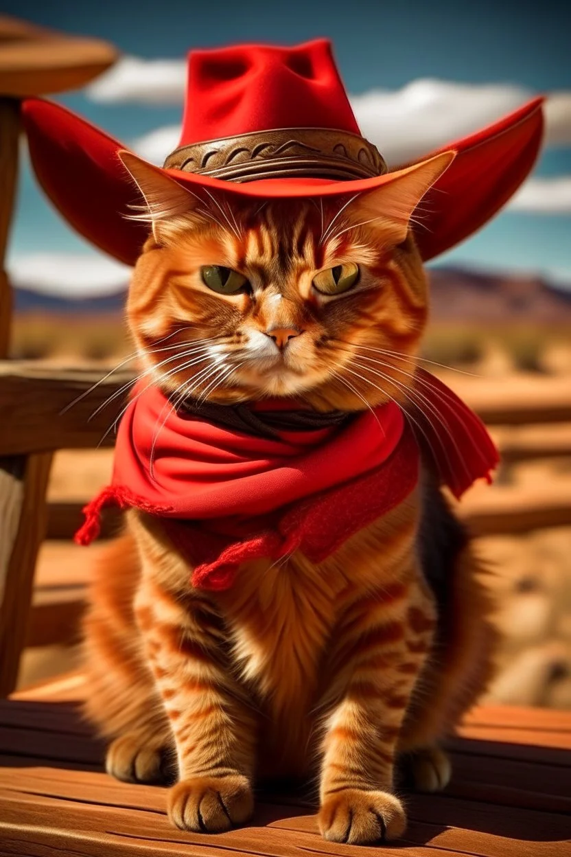 gato de colorado, vestido de cowboy, dentro de un tiroteo en el lejano oeste. estilo caricatura real