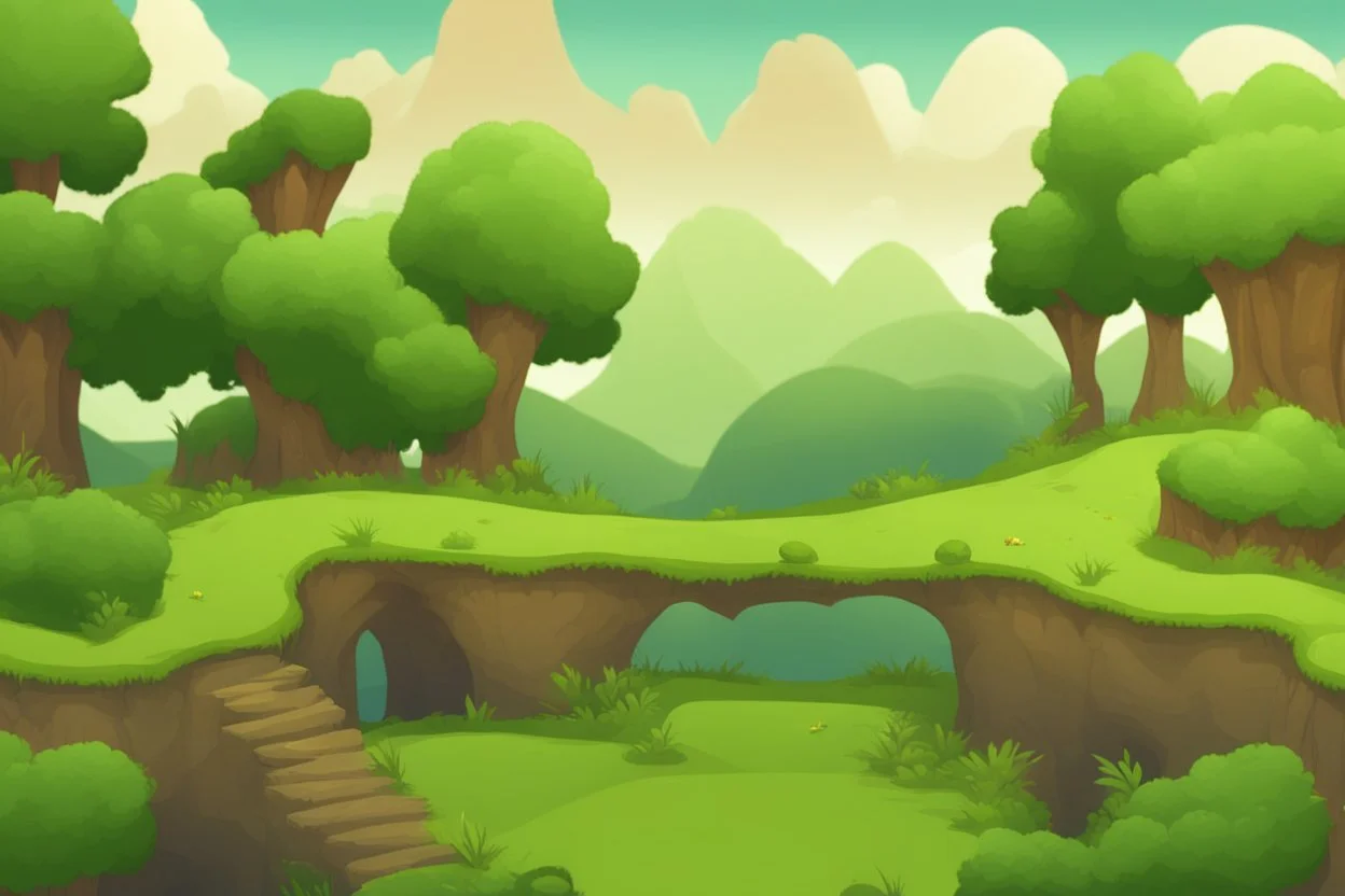 panorama of the level landscape for 2d platformer with grass, ground, trees etc