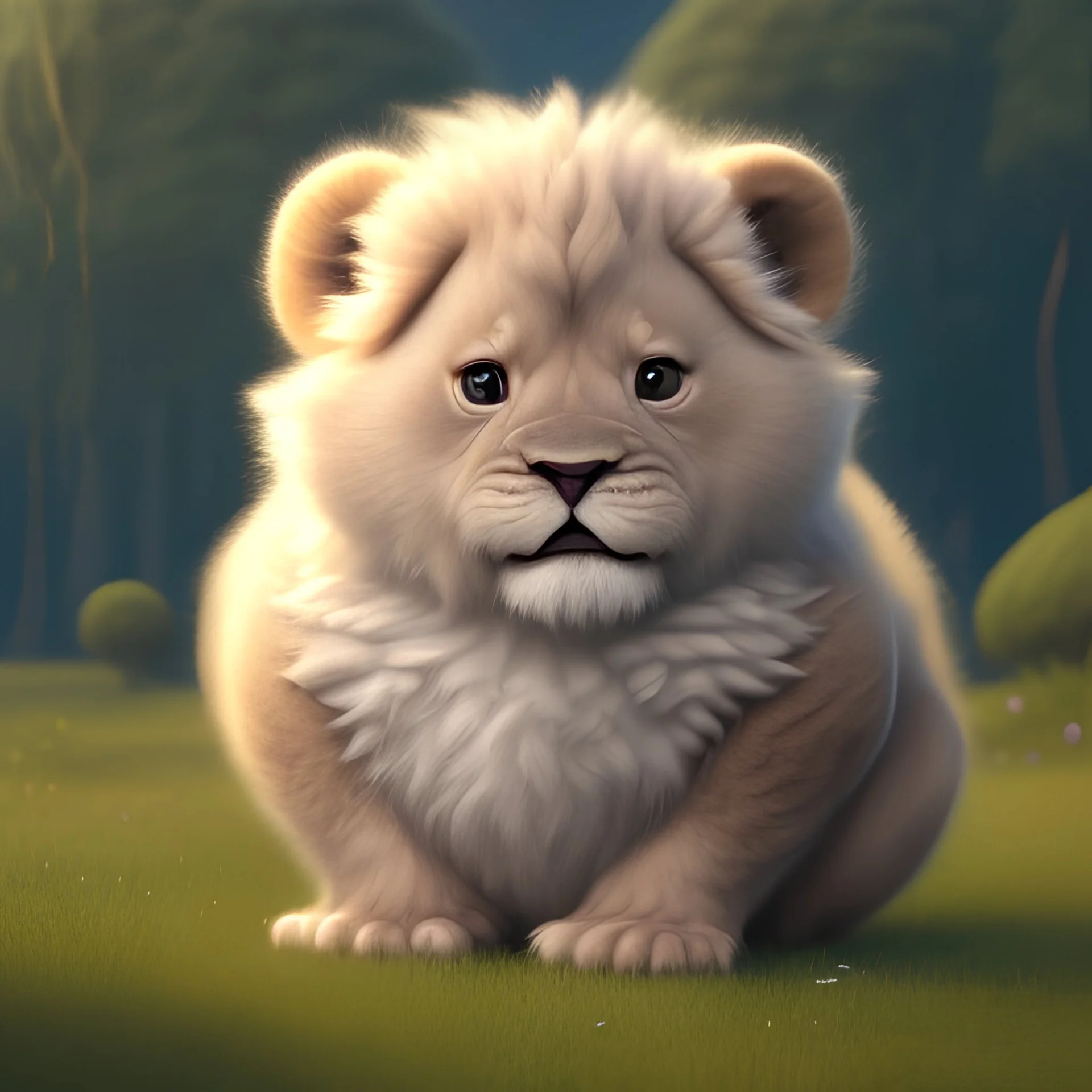 pixar art style of cute fat baby lion in natural environment, monotone color, full body, by mobeius, au naturel, hyper detailed, digital art, trending in artstation, cinematic lighting, studio quality, smooth render, unreal engine 5 rendered, octane rendered, art style by klimt and nixeu and ian sprigger and wlop and krenz cushart