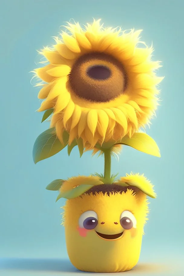 Cheery and cute sunflower in a pot avatar full body in fluffy material