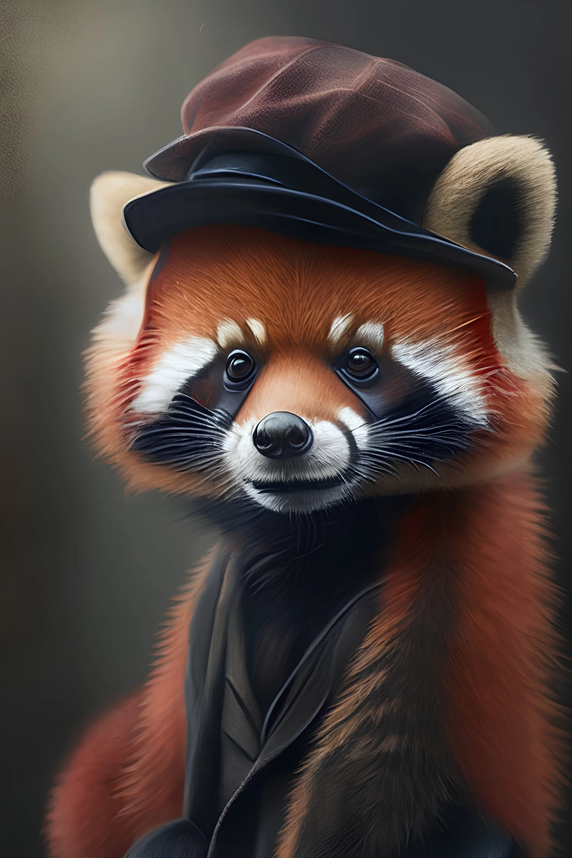 realistic red panda wearing a flat cap in peaky blinders style