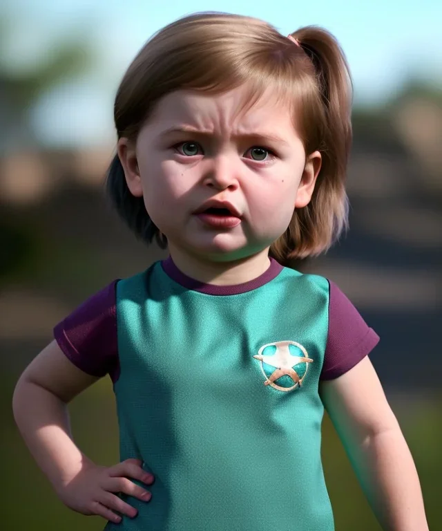 Penny Hofstadter toddler, full body, dramatic lighting, angry, hyper realistic