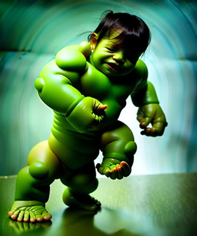 Baby hulk, full body, bokeh, h.r. giger environment