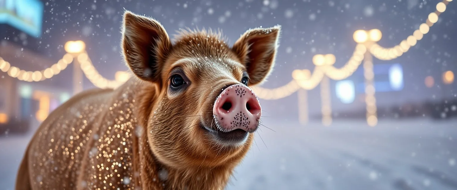 glitter disco glam luxury camel pig in snow storm