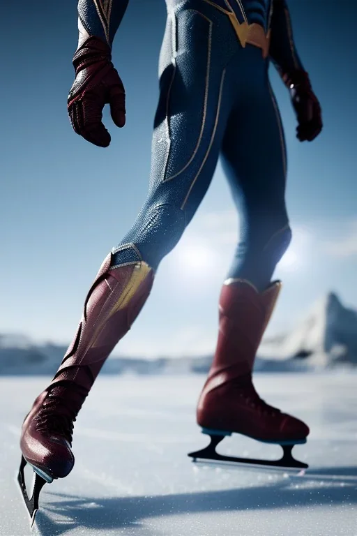 A photo taken from the ice skating show "Zack Snyders Justice League", <character or scene>, ice skates, cinematic lighting --v 4 --q 2