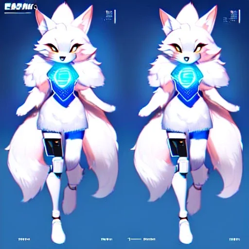  a fox fursona, well drawn, 8k, high quality, realistic, masterfully drawn, fur, furry, fursona reference sheet, in frame, full body portrait, anthropomorphic, screen for a face, cyberpunk, backlighting, soft coloring, pastel coloring