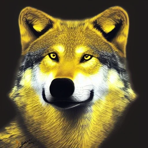 Black red and yellow wolf