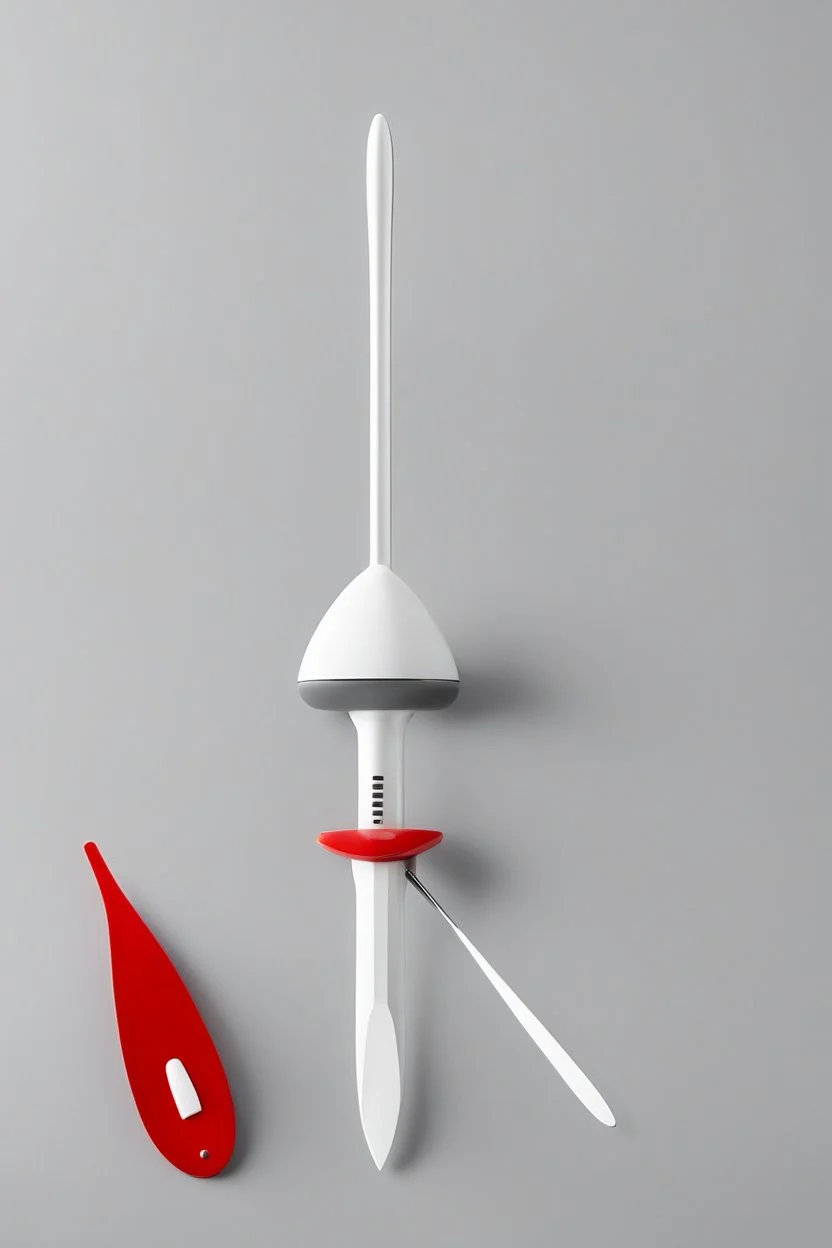 [Star Trek] A creative collection of minimalist kitchen utensils with whimsical, impractical uses. There's a spatula shaped like a rocket ship, a rolling pin that transforms into a tiny car, a knife with a tiny sail, and an egg beater that turns into a helicopter. The utensils are designed with clean lines and simple shapes, adding a touch of humor to the otherwise functional kitchen setting.