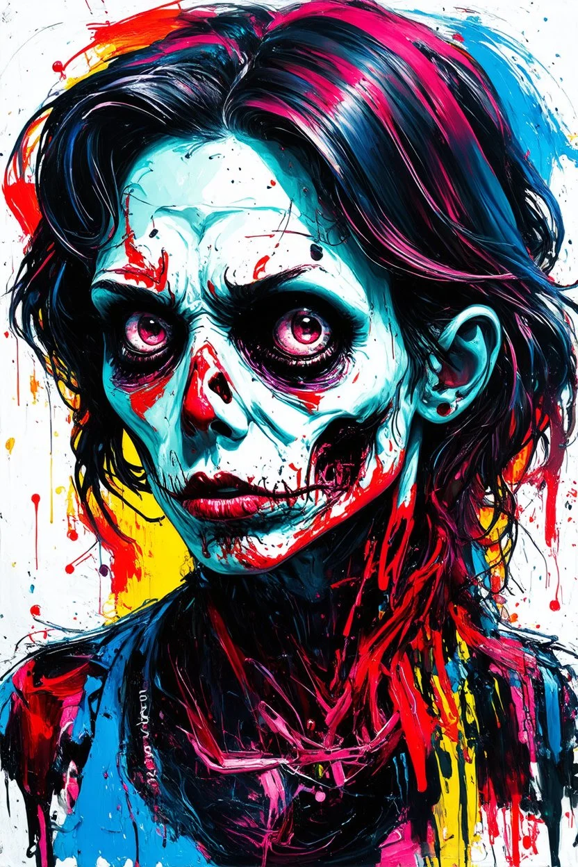 graffiti art of cartoon zombie girl , elaborate acrylic spray paint by Yoji shinkawa + nick Edwards style with bold brushstrokes, vibrant saturated natural color