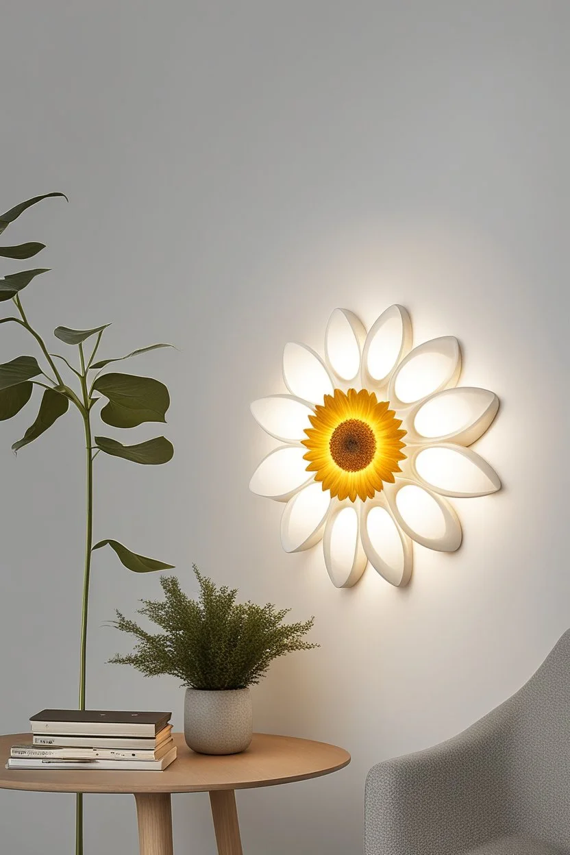 Wall lamp inspired by sunflower , organic form,minimalist shape