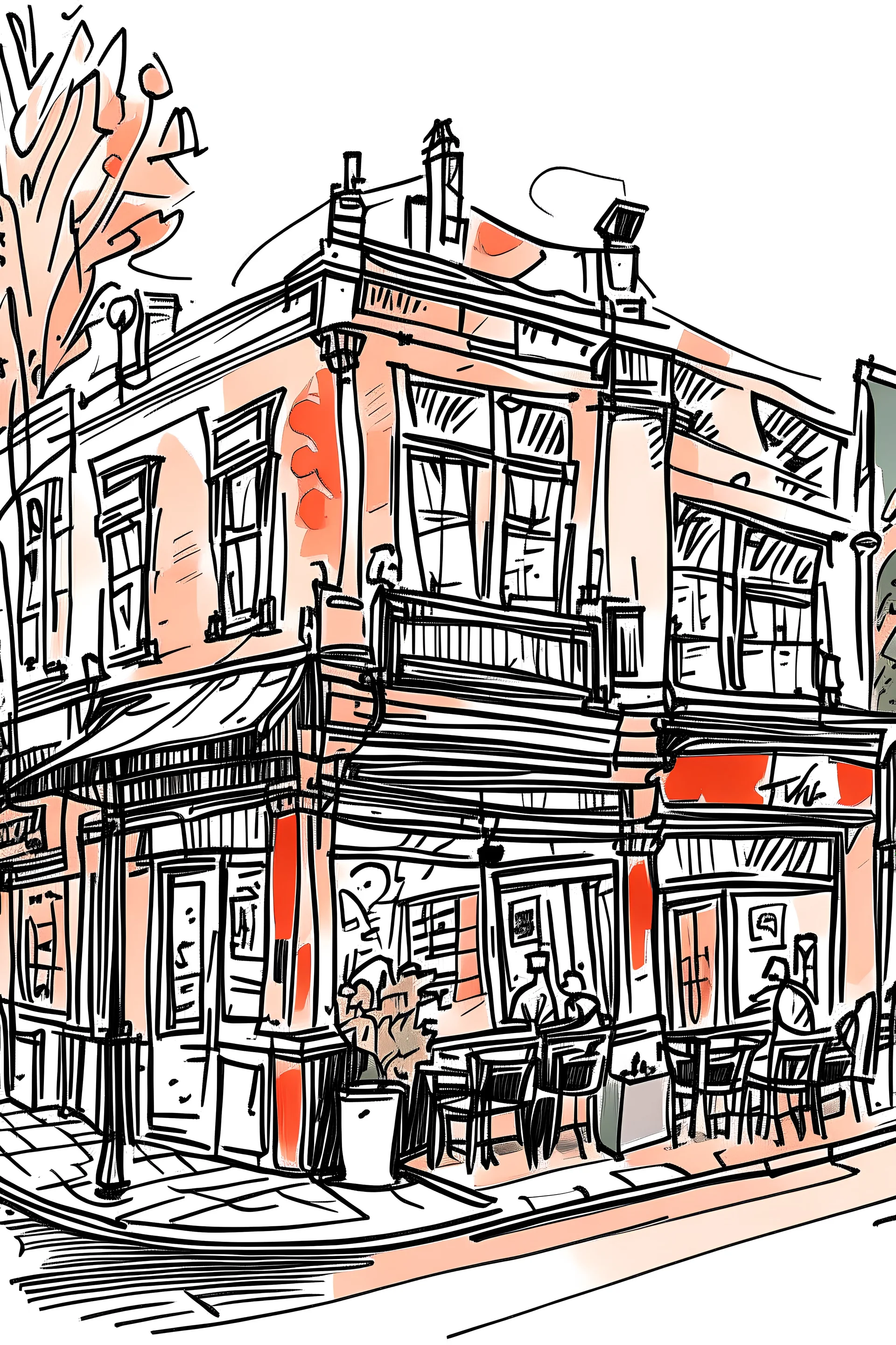 doodle of a restaurant from the outside in a city centre